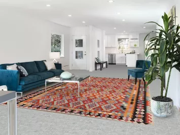 Flat Weave Orange Kilim Wool Area Rug 8x11