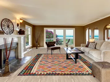 Colorful Flat Weave Trellis Kilim Wool Area Rug 8x12