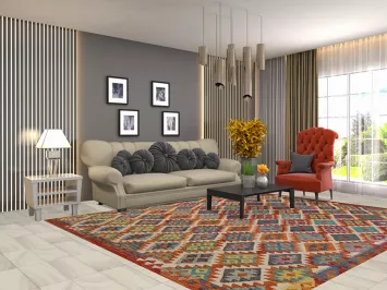 All-Over Wool Flat Weave Kilim Area Rug 8x10