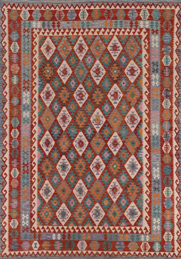 Trellis Flat Weave Kilim Wool Area Rug 8x11