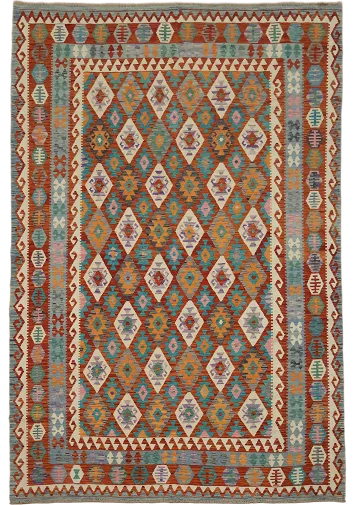Vibrant Geometric Pattern Flat-Weave Kilim Wool Rug 8'x11'