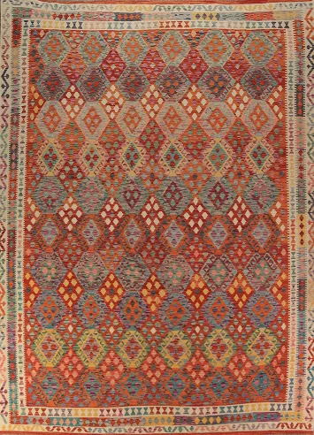 South Western Style Wool Kilim Oriental Area Rug 10x13