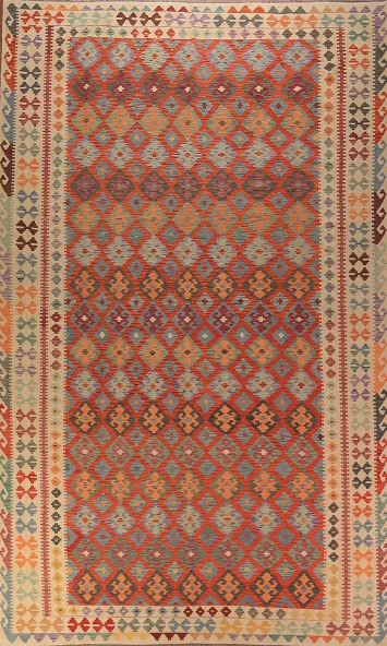 Geometric Trellis Wool Kilim Oriental Large Rug 10x16
