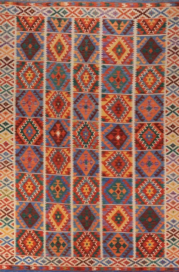 Geometric Kilim Reversible Wool Area Rug 8x12