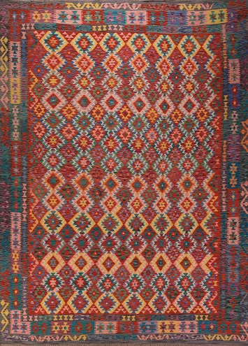 South Western Orange Kilim Oriental Area Rug 10x13