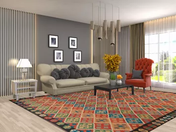 All-Over Trellis Kilim Flat Weave Wool Area Rug 9x11