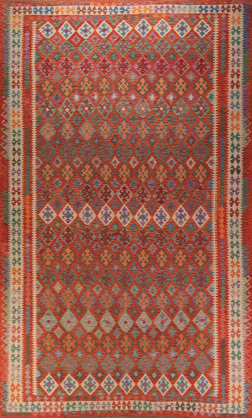 Orange Geometric Kilim Oriental Large Rug 10x16