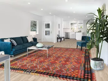 Orange Wool Geometric Kilim Oriental Area Rug 8x12