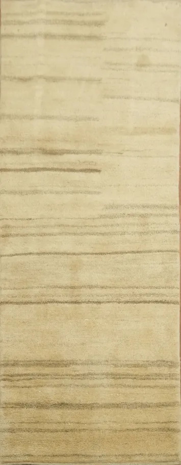 Graceful Neutral Tones Gabbeh Persian Runner for a Minimalist Room Decor 3x7 ft