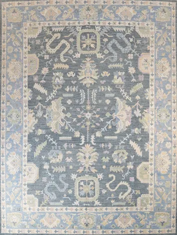 Vegetable Dye Dark Grey and  Lilac Oushak Turkish Area Rug 9x12