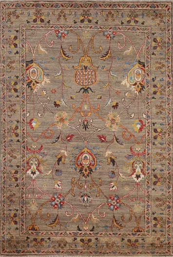 Floral Brown Vegetable Dye Ziegler Oriental Rug 4x6