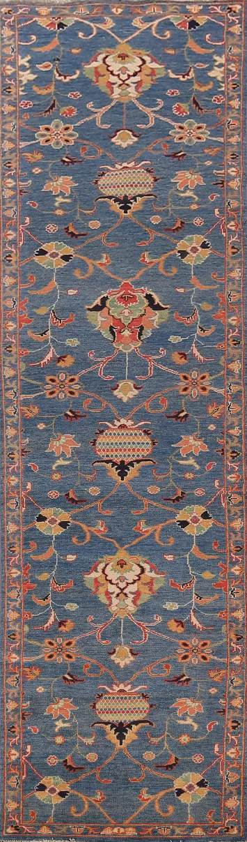 Blue Floral Ziegler Vegetable Dye Runner Rug 3x12