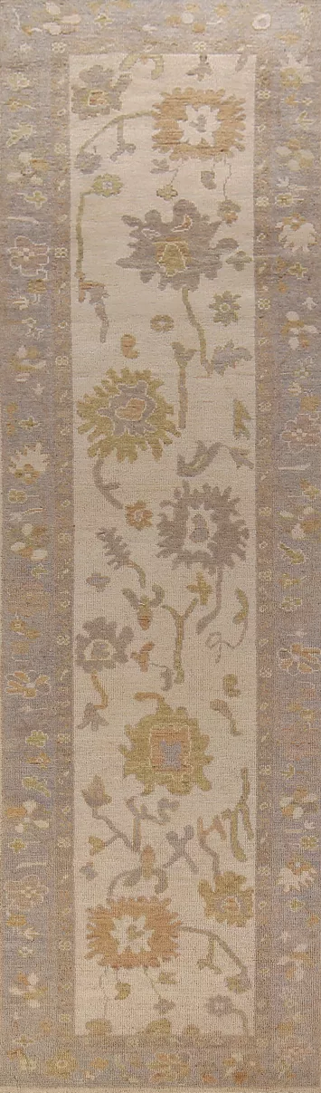 Earth Tone Wool Oushak Vegetable Dye Runner Rug 2x12