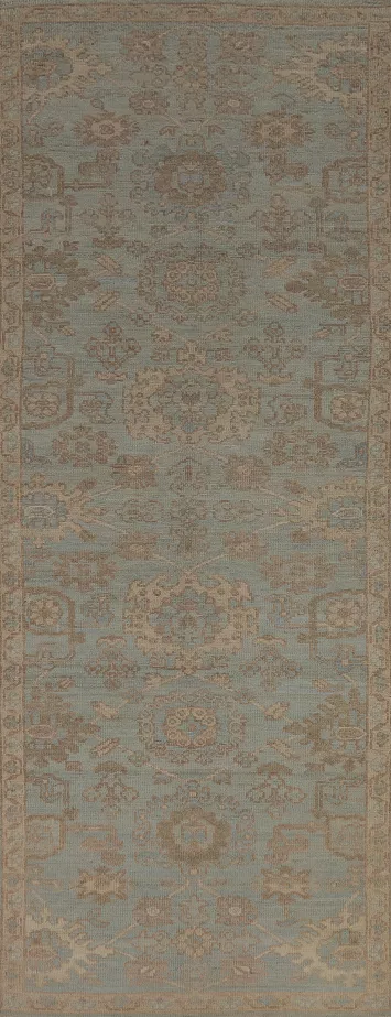 Vegetable Dye Oushak Turkish Runner Rug 3x10