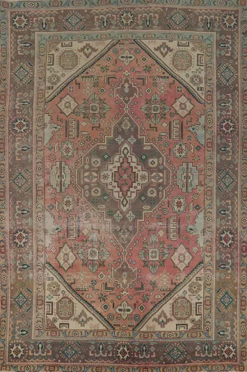 Vintage Pink Geometric Tabriz Persian Area Rug 6x10