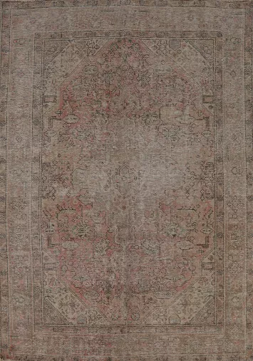 Pink Geometric Tabriz Persian Area Rug 7x9