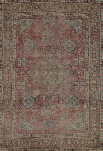 Pink Geometric Tabriz Persian Area Rug 7x10