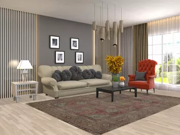 Pink Geometric Tabriz Persian Area Rug 7x10