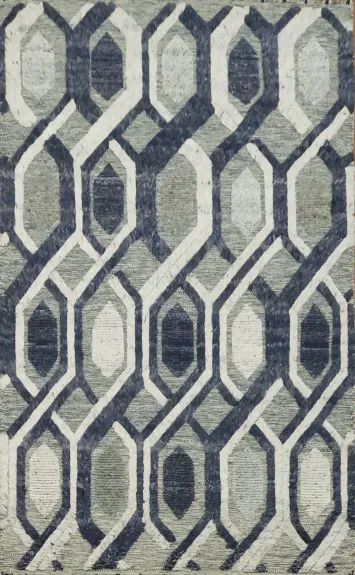 Modern Geometric Moroccan Indian Area Rug 5x8