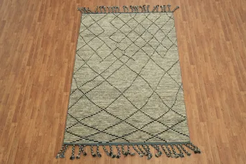 Elegant Grey Green Moroccan Rug with Geometric Black Line Patterns 6'x8'