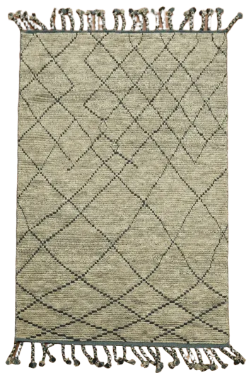 Elegant Grey Green Moroccan Rug with Geometric Black Line Patterns 6'x8'