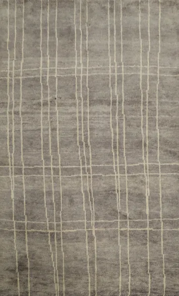 Modern Charcoal Gray Moroccan Berber Rug with Delicate Line Design Patterns 5x8