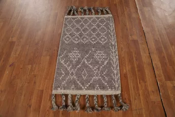 Handmade Brown Wool Moroccan Indian Rug 2x3