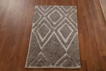 Brown Carved Wool Moroccan Oriental Rug 2x3