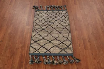 Striped Wool Brown Moroccan Oriental Rug 2x3