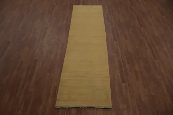 Elegant Solid Color Light Gold Gabbeh Runner Rug 3x10