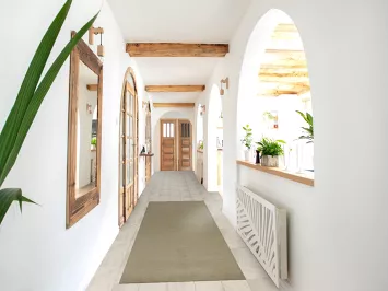 Muted Green & Gold Modern Gabbeh Wool Runner Rug 3x10