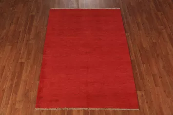 Solid Red Gabbeh Modern Wool Accent Rug 4x6