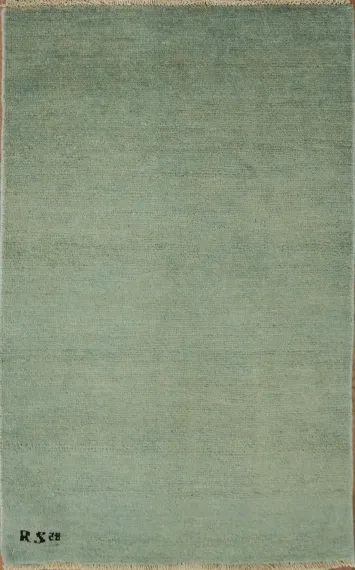 Handmade Green Gabbeh Modern Wool Foyer Rug 3x4