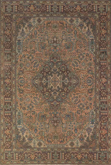 Geometric Wool Tabriz Persian Area Rug 7x10