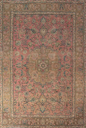 Pink Floral Wool Tabriz Persian Area Rug 7x10