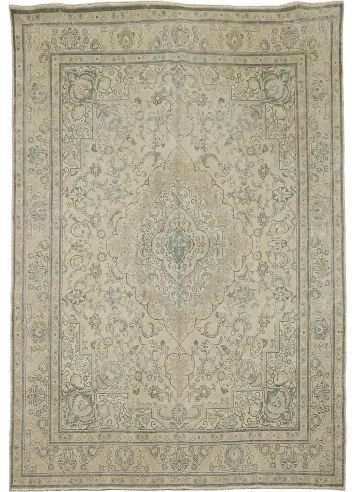 Elegant Persian Vintage Beige Tabriz Geometric Rug 10'x12'