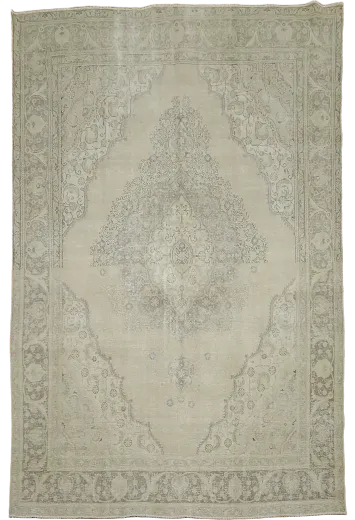 Elegant Beige Vintage Persian Tabriz Rug with Subtle Intricate Patterns 10'x13'