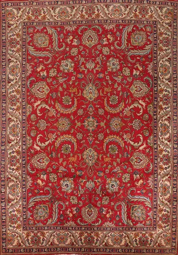 All-Over Floral Red Tabriz Persian Area Rug 10x13