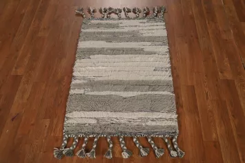 All-Over Striped Wool Moroccan Indian Rug 2x3