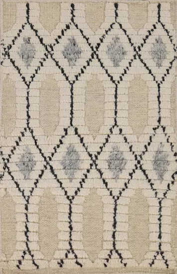 Geometric Wool Trellis Moroccan Indian Rug 2x3