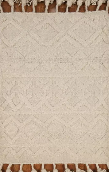 Geometric Ivory Wool Moroccan Oriental Accent Rug 2x3