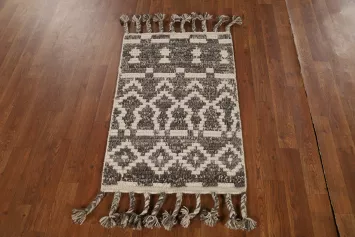 Brown & Ivory Wool Moroccan Oriental Accent Rug 2x3