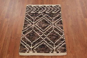 Brown Wool Moroccan Oriental Accent Rug 2x3