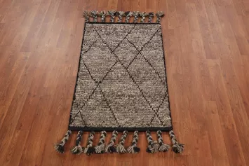 Striped Brown Wool Moroccan Oriental Accent Rug 2x3