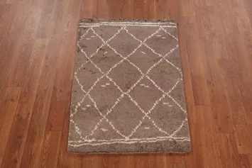 Brown Wool Moroccan Oriental Accent Rug 2x3