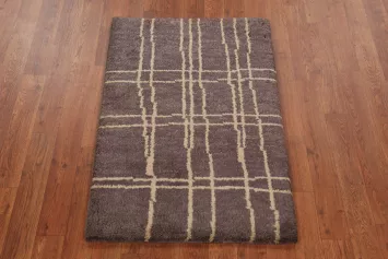 Dark Brown Wool Moroccan Indian Accent Rug 2x3