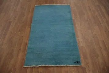Sleek Solid Blue Gabbeh Accent Rug 3x5