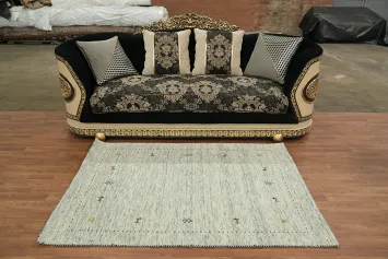 Modern Chic Gabbeh Rug in Neutral Tones with Artistic Abstract Patterns 4x6 ft