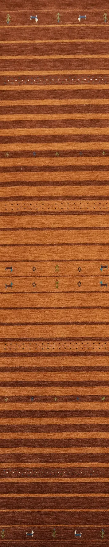 Rustic Orange Brown Gabbeh Striped Runner Rug for Long Hallways 3x13 ft