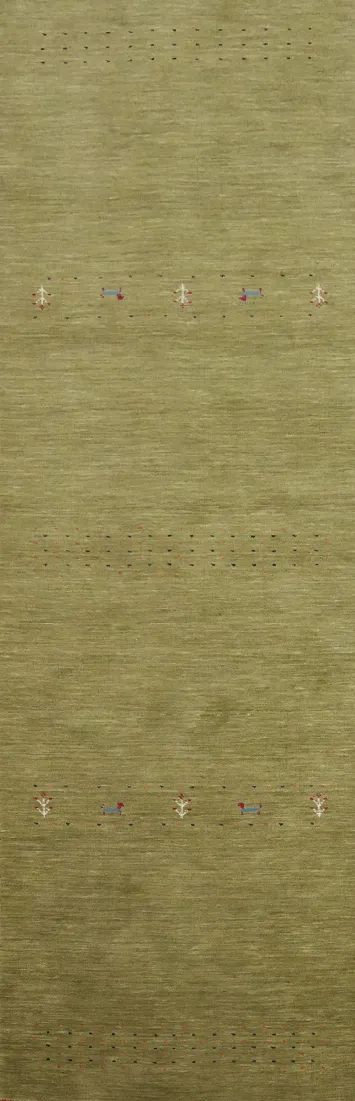 Green Wool Gabbeh Oriental Runner Rug 3x10